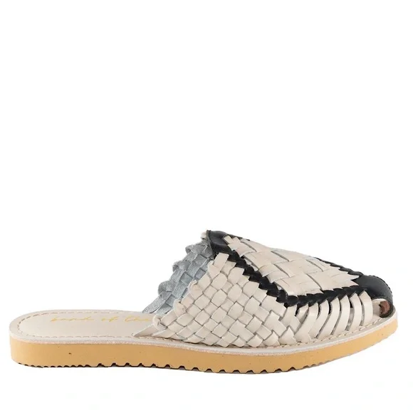 NEW Band of the free COMET BONE AND BLACK WOVEN LEATHER MULE Huaraches Sz 7 - Picture 4 of 10